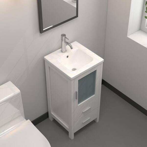 Wonline 16 in. White Bathroom Sink Vanity Set Minimalist Bathroom Vanity with White Ceramic Countertop and Sink 1 USBR4787 1 USBR4788