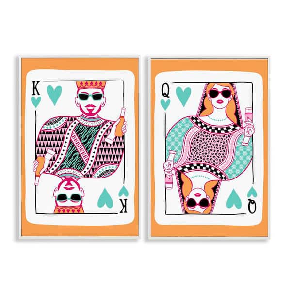 Stupell Industries King and Queen of Hearts by JJ Design House LLC 2 Pieces White Framed People Giclee Art Print 24 in. x 16 in.