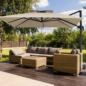 10 ft. x 10 ft. Square Two-Tier Top Rotation Outdoor Cantilever Patio Umbrella with Cover in Beige