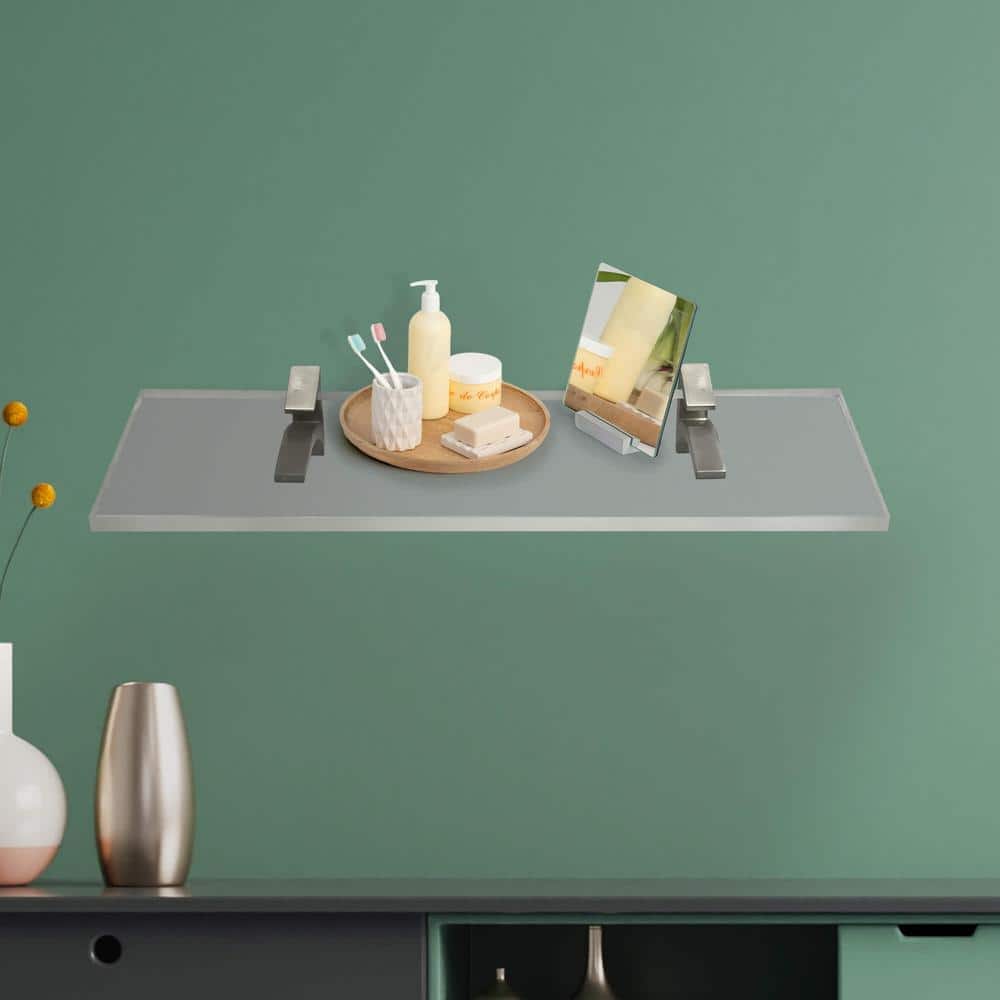 Clear Acrylic Floating Wall Shelves with Chrome Brackets, 11.5" x 6"
