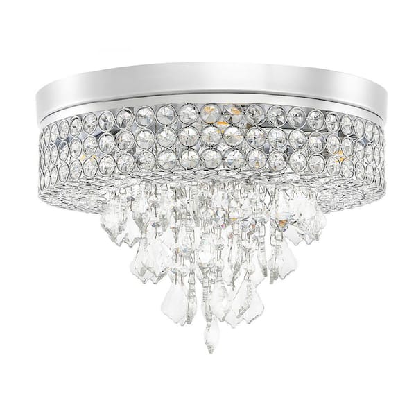 MLiAN 15.2 in. 4-Light Chrome Crystal Flush Mount Ceiling Light