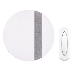 Wireless Round Plug-In Door Bell Kit in White with Gray Fabric