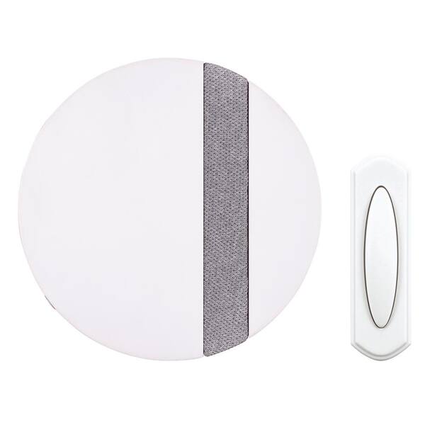 Hampton Bay Wireless Round Plug-In Door Bell Kit in White with Gray Fabric  HB-7315-00 - The Home Depot