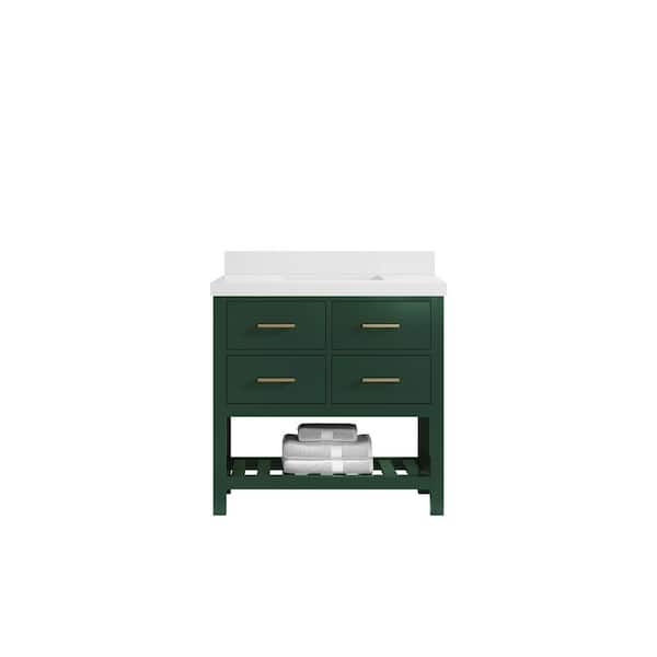 Willow Collections Parker 36 in. W x 22 in. D x 36 in. H Center Sink Bath Vanity in Lafayette Green with 2 in. White Quartz Top