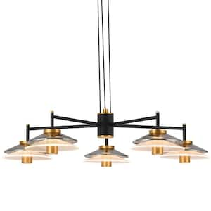 Verona 31 in. 5-Light ETL Certified Integrated LED Black Chandelier Lighting Fixture with Glass Shades