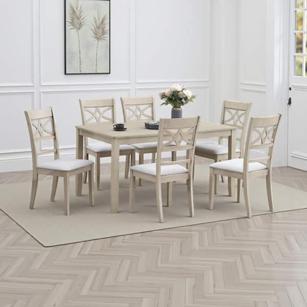 Feri Bone White Wood 35 in. 4-Leg Dining Table Seats 4