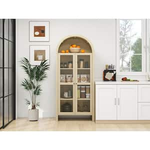 Natural Wood Arched Pantry Organizer 70.28 in. with Adjustable Shelves, Versatile Cupboard