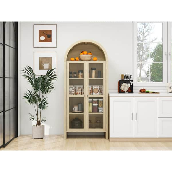 Lycvki Natural Wood Arched Pantry Organizer 70.28 in. with Adjustable Shelves, Versatile Cupboard