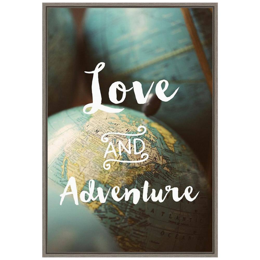 Love and Adventure Typography Canvas Wall Art with Distressed Greywash Frame