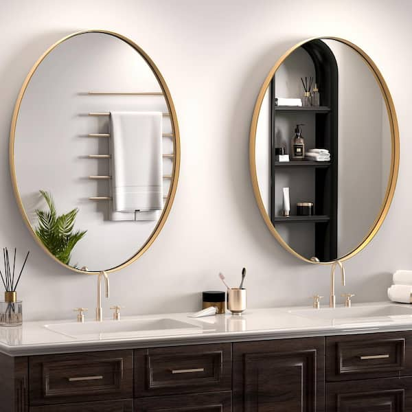 24 in. W x 36 in. H Large Oval Stainless Steel Mirror Bathroom Mirror Vanity Mirror Decorative Mirror in Brushed Gold