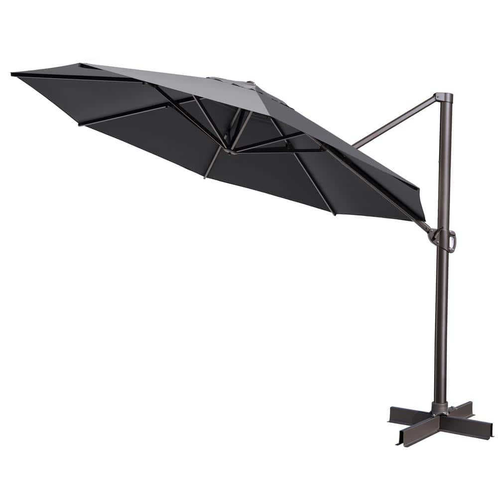 11 ft. x 11 ft. Outdoor Round Heavy-Duty 360-Degree Rotation Cantilever Patio Umbrella in Dark Gray -  Pellebant, PB-PU034DGY-N1