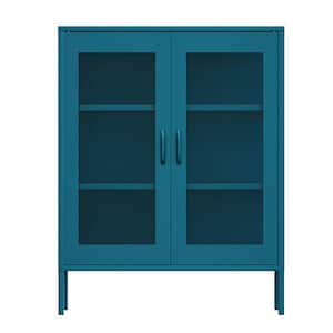 2-Door Antique Blue Green Ventilated Sideboard Shoe Metal Locker Storage Cabinet with Adjustable Shelves for Office,Home