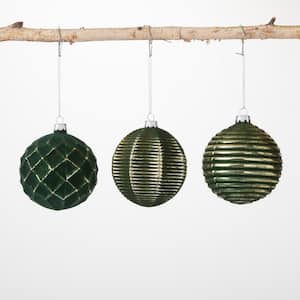 4 in. Gold Green Textured Ornaments (Set of 3)