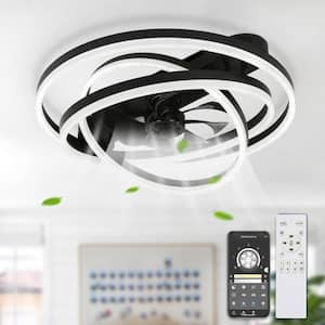 24 in. LED Indoor Black Low Profile Dimmable Ceiling Fan Flush Mount Smart App Remote Control with DIY Shade