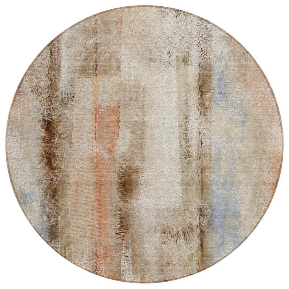 Beige and Brown 8 ft. Round Woven Border Polyester Round Indoor/Outdoor Area Rug price history on PriceWatchPro