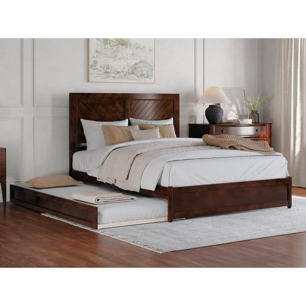 AFI Clayton Walnut Brown Solid Wood Frame Queen Platform Bed with Panel ...