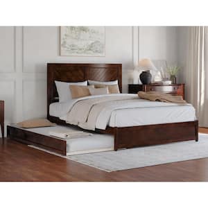 Clayton Walnut Brown Solid Wood Frame Queen Platform Bed with Panel Footboard Twin XL Trundle