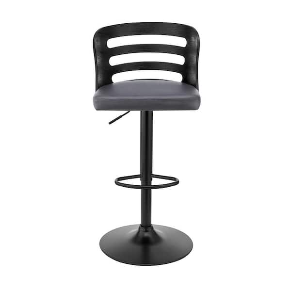 HomeRoots Gray Upholstered and Black Base Adjustable Swivel Bar Stool