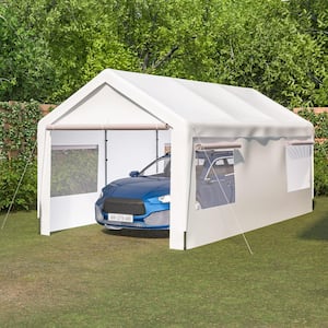 10 ft. x 20 ft. Outdoor White Roof Canopy Tent Heavy-Duty Steel Carport with Removable Sidewalls