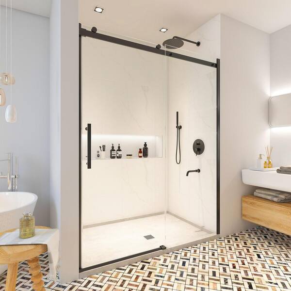 Dimakai 60 in W x 76 in H Single Sliding Frameless Clear Glass