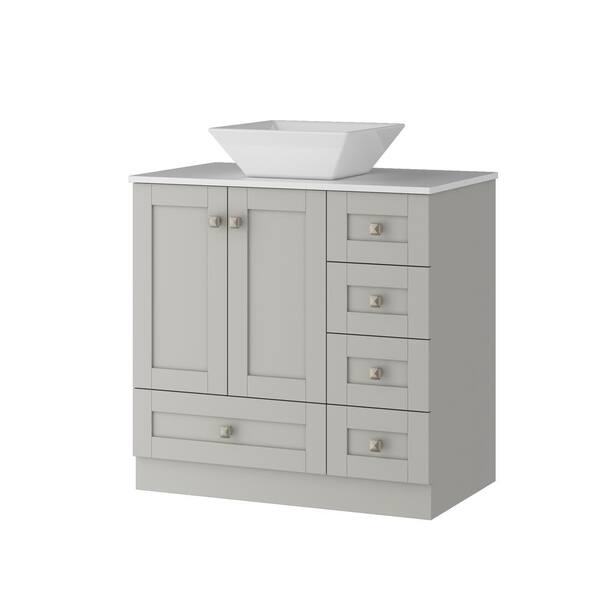 FUFU&GAGA 30 in. W. x 18.1 in. D x 33.9 in. H 1-Sink Wooden Bath Vanity in Gray with White 5-Drawers, Wood Top and Ceramic Basin