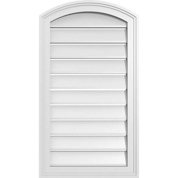 Ekena Millwork 18 in. x 30 in. Arch Top Surface Mount PVC Gable Vent: Decorative with Brickmould Frame