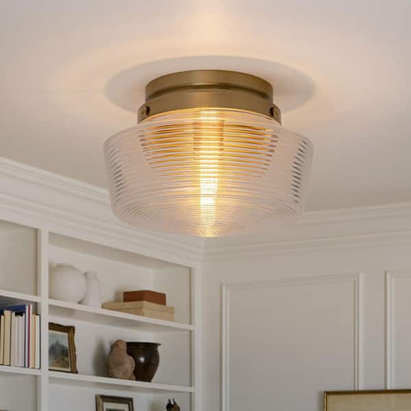 12.99 in. 1-Light Globe Brushed Gold Flush Mount Ceiling Light with Ribbed Glass Shade for Foyer Kitchen Living Room
