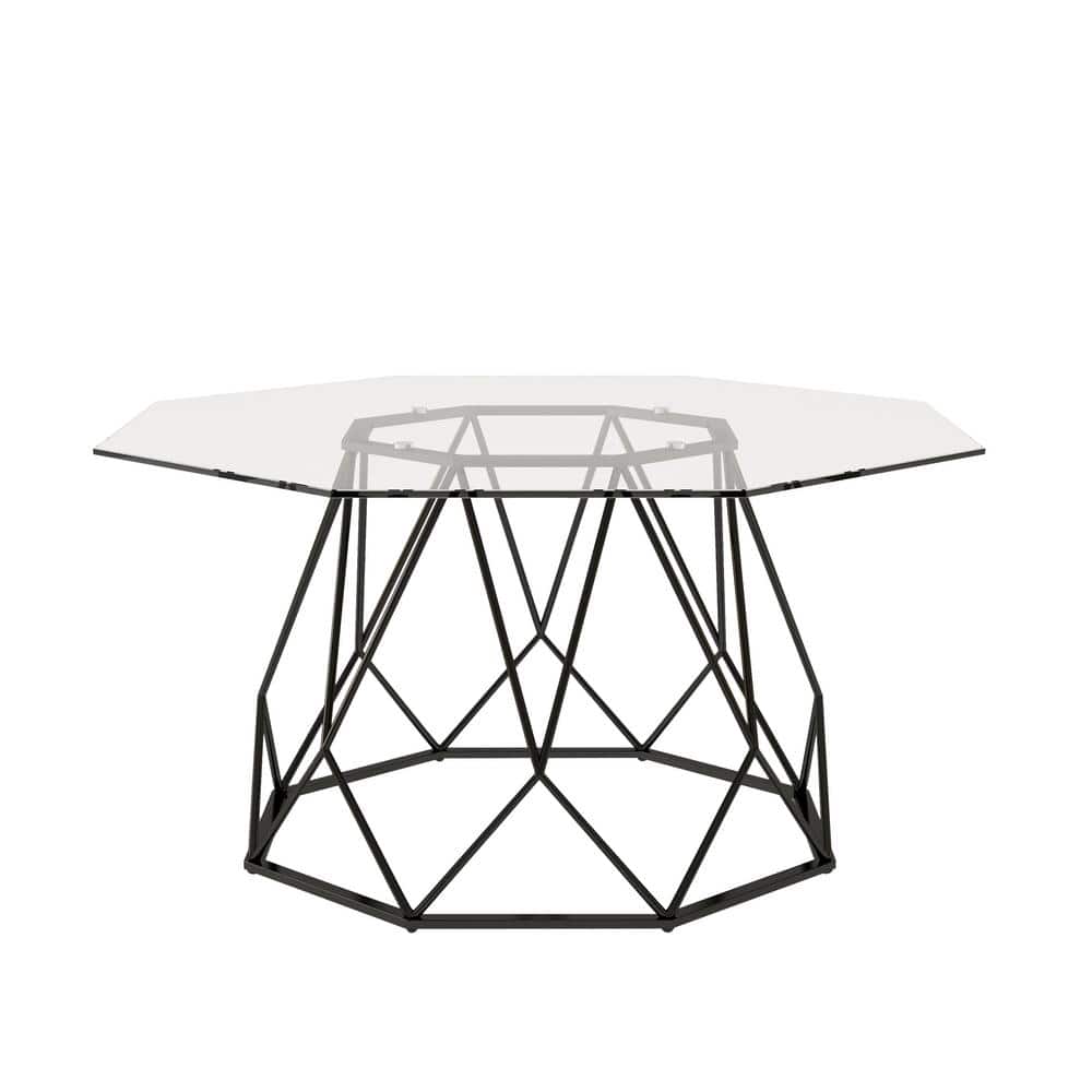 Furniture of America Mysen 36 in. Sand Black Powder Coating Octagon Glass Top Coffee Table -  IDF-4374BK-C