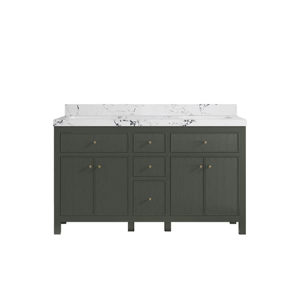 Willow Collections Sonoma 60 in. W x 22 in.  D x 36 in. H Double Sink Bath Vanity in Pewter Green with 2 in. Viola Night qt. Top