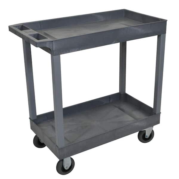 Luxor 18 in. x 32 in. 2-Tub Shelf Plastic Utility Cart with 5 in. Semi-Pneumatic Casters, Gray