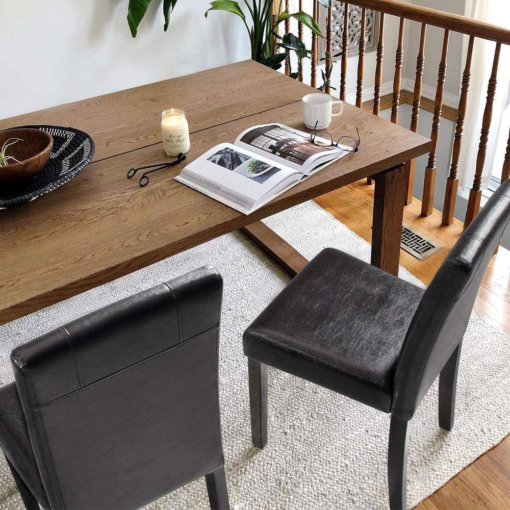 Black Faux Leather Armless Side Chairs with Wood Legs, Set of 4