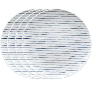Blue Hammock 11 in. (Blue) Porcelain Stripes Coupe Dinner Plates, (Set of 4)