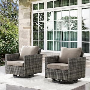 U-Weave Metal and Gray Wicker Outdoor Rocking Chair Patio Swivel Chairs with Olefin Gray Cushions (2-Pack)