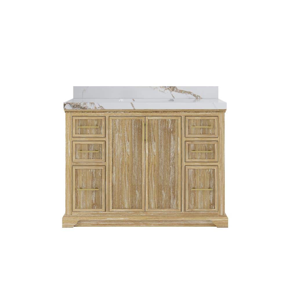 Alys Teak 48 in. W x 22 in. D x 36 in. H Single Sink Bath Vanity in Whitewashed with 2 in. Calacatta Gold qt. Top price history on PriceWatchPro