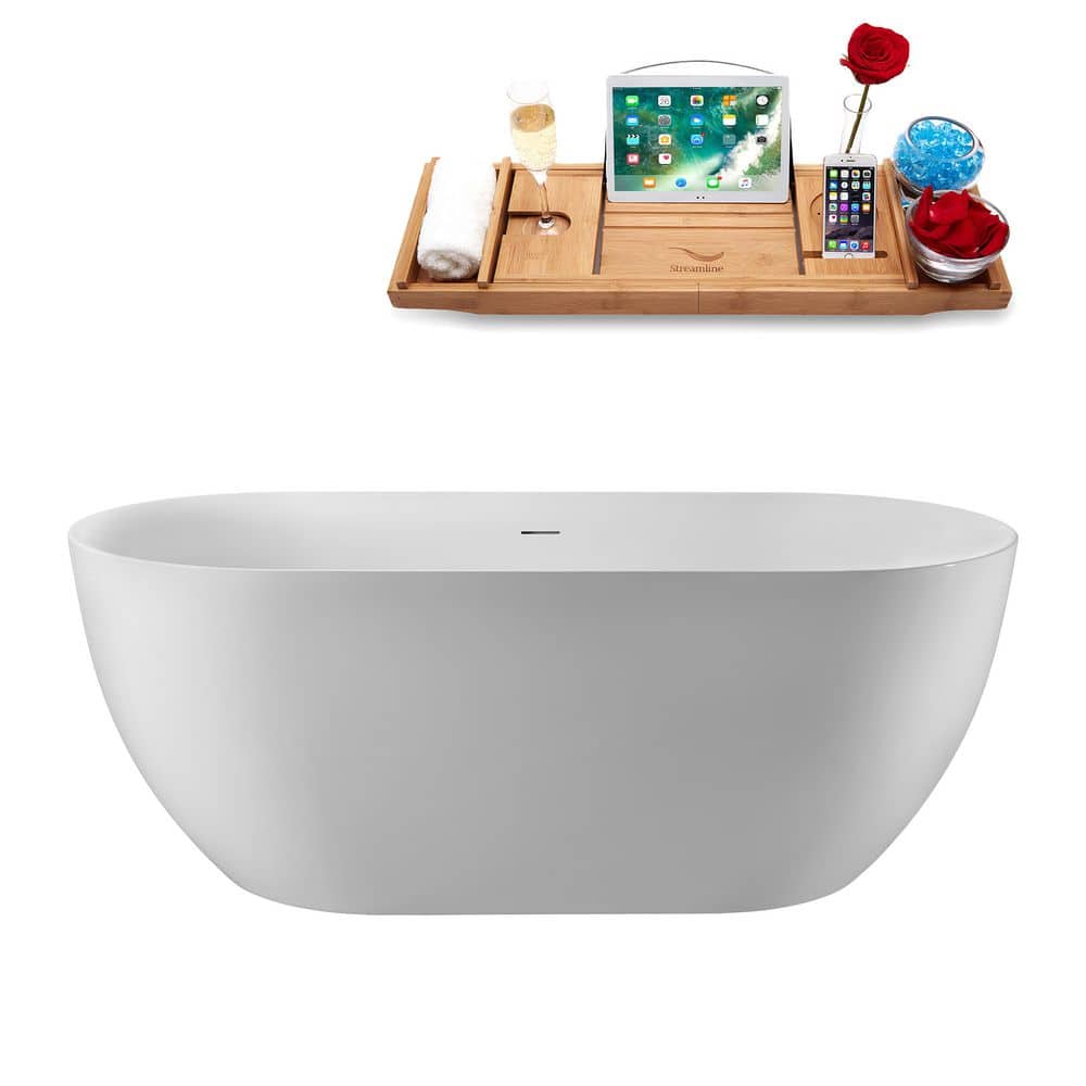 55 in. x 28 in. Acrylic Freestanding Soaking Bathtub in Glossy White With Matte Black Drain price history on PriceWatchPro