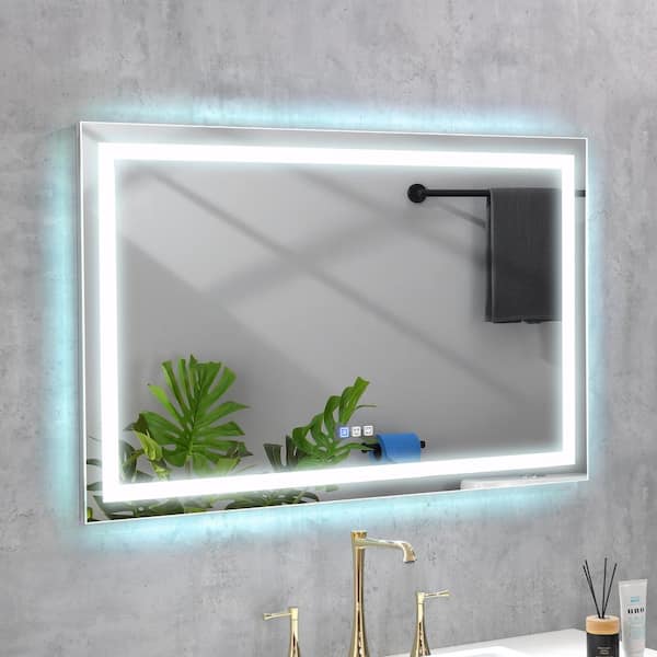Magic Home 32 in. x 24 in. Anti-Fog Rectangular LED Lighted Frameless Single Bathroom Vanity Mirror with Back Light in Silver