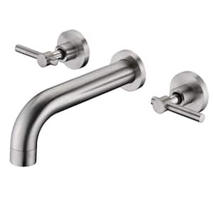 Contemporary Double Handle Wall Mount Roman Tub Faucet with Rough in Valve in Brushed Nickel