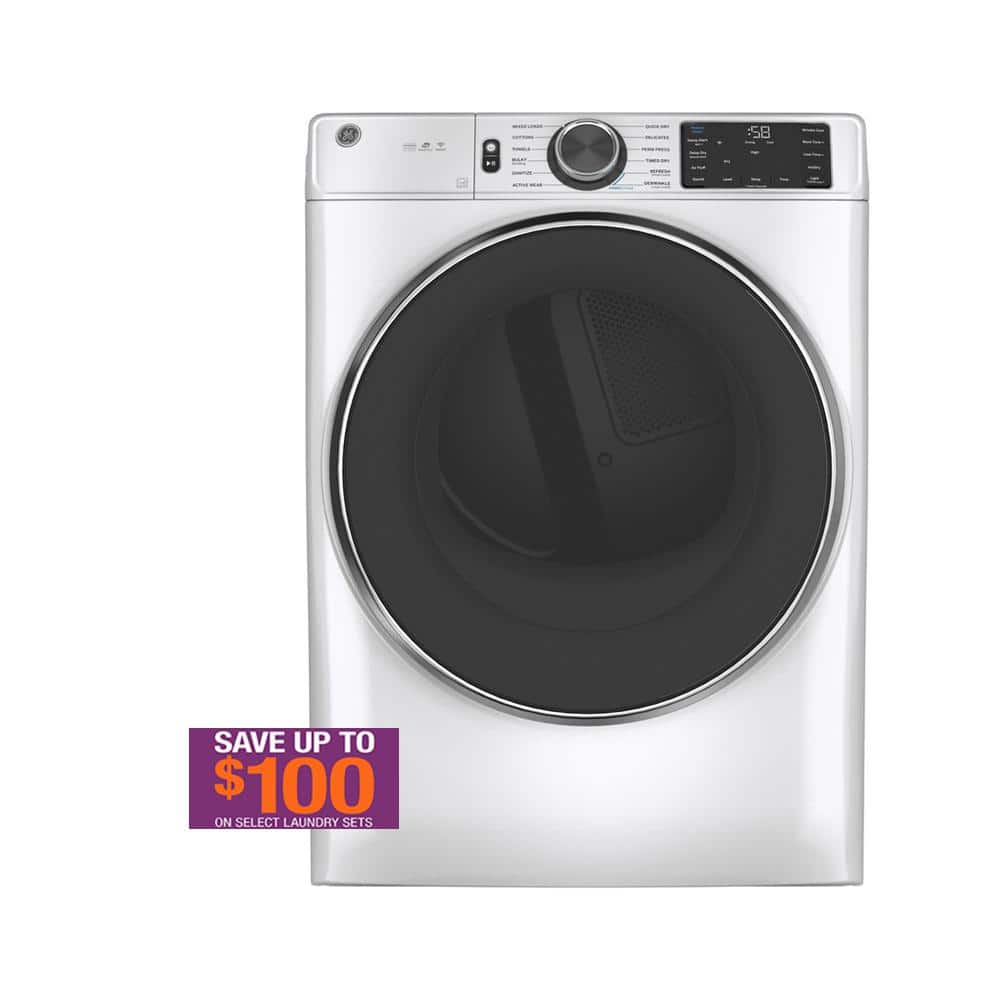 GE 7.8 cu.ft. Smart Front Load Electric Dryer in White with Steam and Sanitize