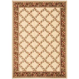 Lyndhurst Ivory/Brown 7 ft. x 10 ft. Floral Border Diamond Area Rug