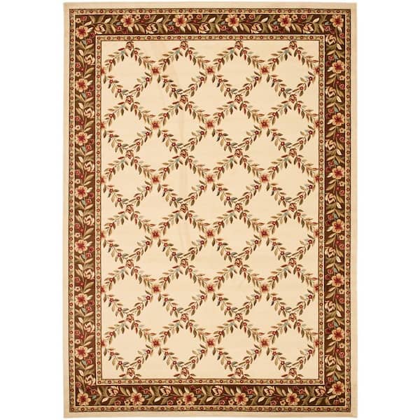 SAFAVIEH Lyndhurst Ivory/Brown 7 ft. x 10 ft. Floral Border Diamond Area Rug