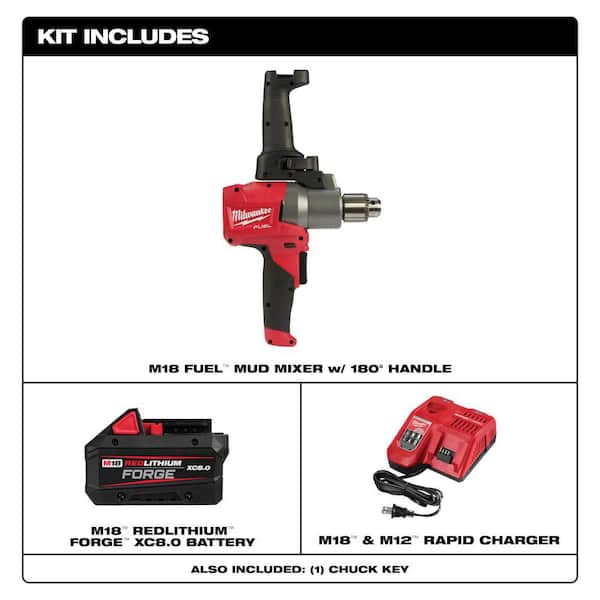 M18 FUEL 18V Lith-Ion Brushless Cordless 1/2 in. Mud Mixer w/ FORGE 8. 0Ah Battery & Charger