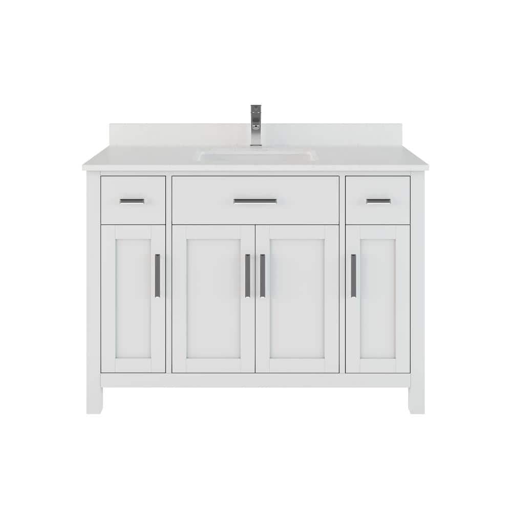 Kali 48 in. W x 22 in. D Bath Vanity in White ENGRD Stone Vanity Top in Whi