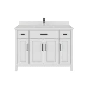 Kali 48 in. W x 22 in. D Bath Vanity in White ENGRD Stone Vanity Top in White with White Basin Power Bar and Organizer