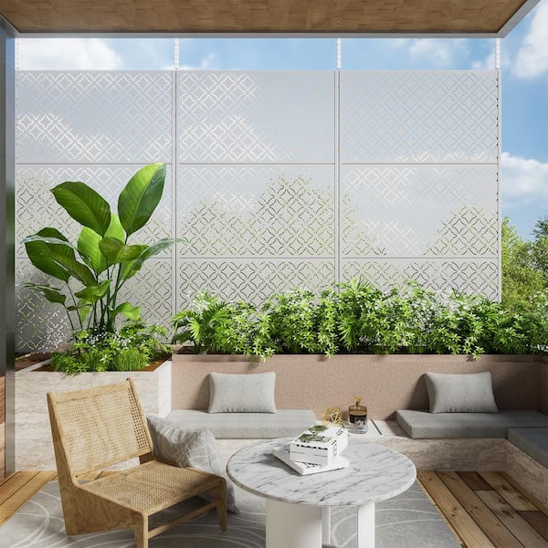 Dovelina 72 in. Galvanized Metal Outdoor Privacy Screens Garden Outdoor Fence Palace in White