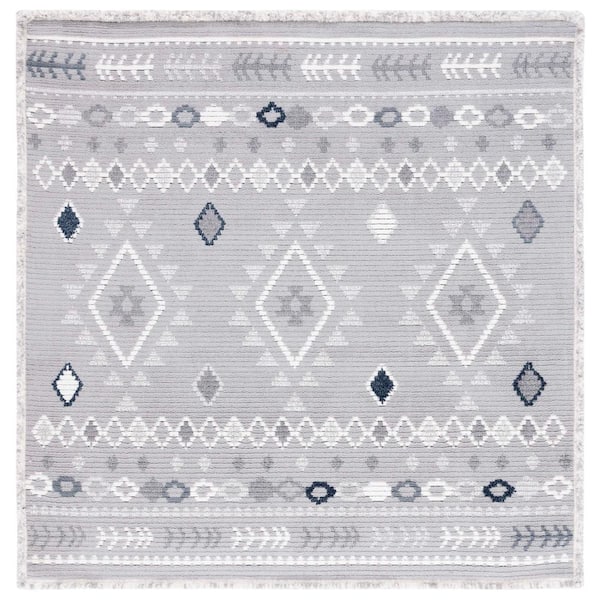 SAFAVIEH Marrakesh Gray/Light Gray 7 ft. x 7 ft. Square Geometric Striped Area Rug