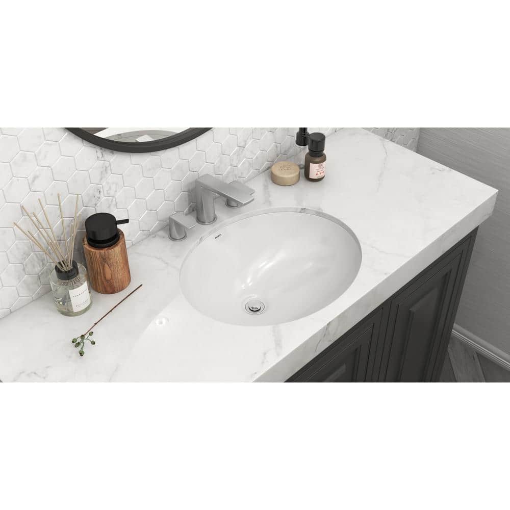 White Oval Ceramic Undermount Bathroom Sink with Glossy Finish