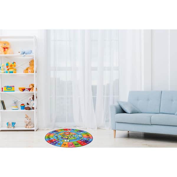 Multi-Color Kids Children Bedroom and Playroom ABC Alphabet Seasons Months Educational 6 ft. Round Circle Area Rug