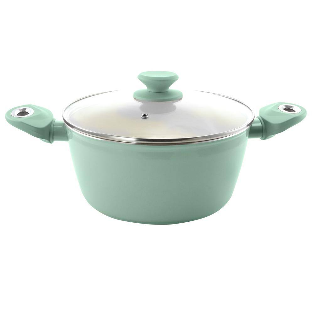 Sky Blue Aluminum Nonstick 7-Piece Cookware Set with Wooden Handles