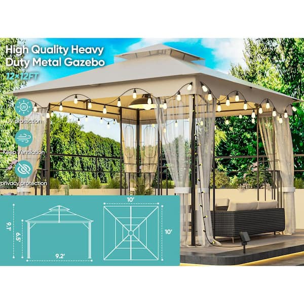 Zeus & Ruta 10 ft. x 10 ft. Beige Metal Outdoor Gazebo with