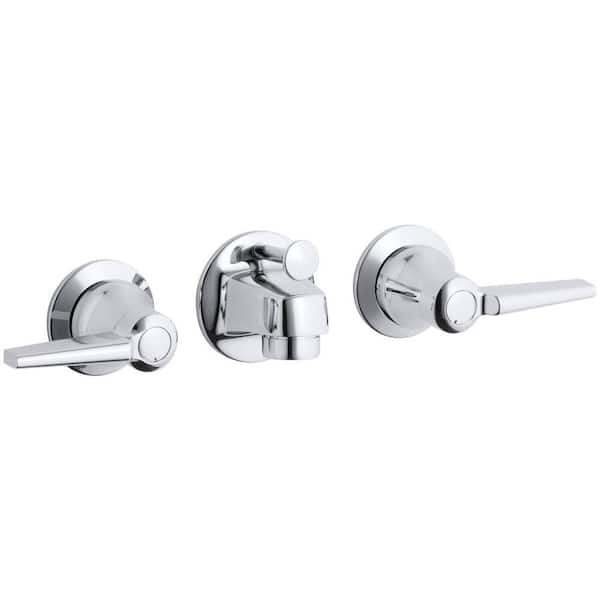 KOHLER Triton Shelf-Back 2-Handle Wall Mount Commercial Bathroom Faucet with Pop-Up Drain and Lever Handles in Polished Chrome